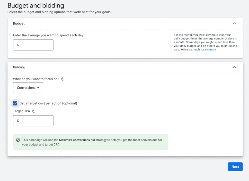 Budgeting and Bidding Screenshot
