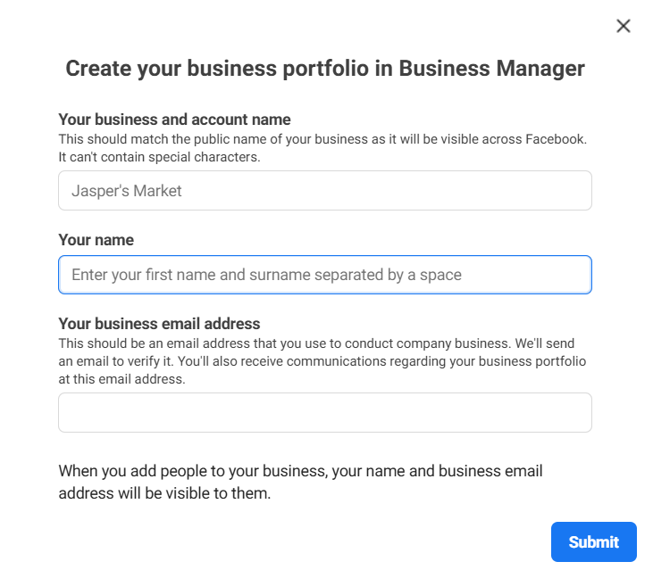Create Account page