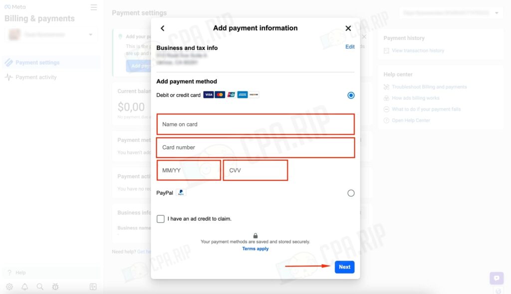 Ads Manager Billing information