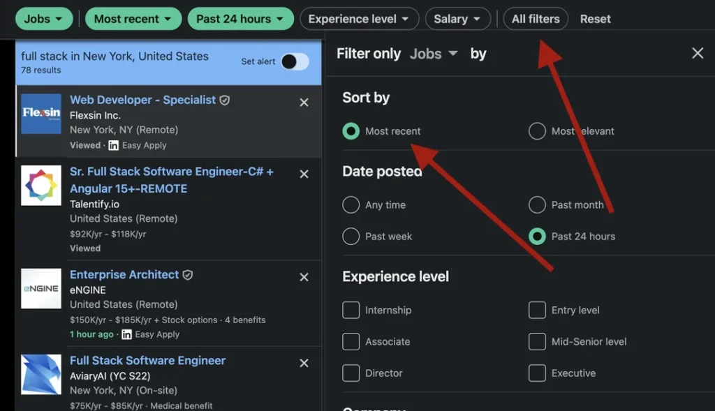 Use LinkedIn Job Filters
