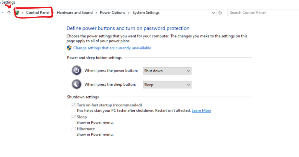 Enable Fast Startup Using Control Panel