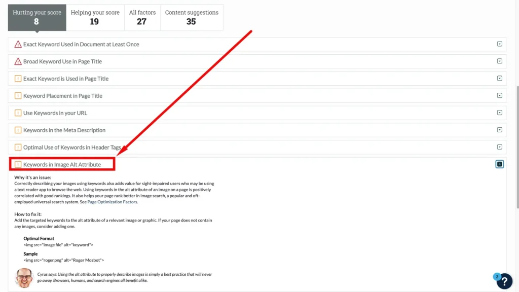 Keywords to Image ALT Text