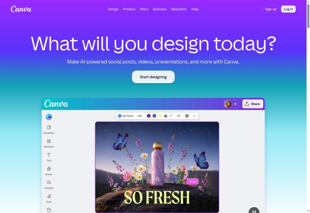 Canva homepage