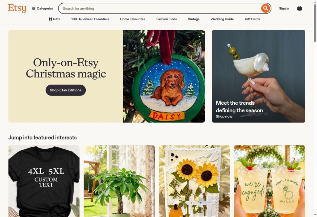 Etsy homepage