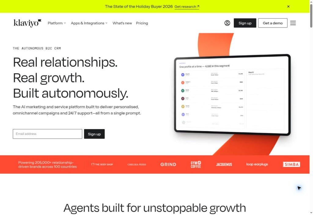 Klaviyo homepage